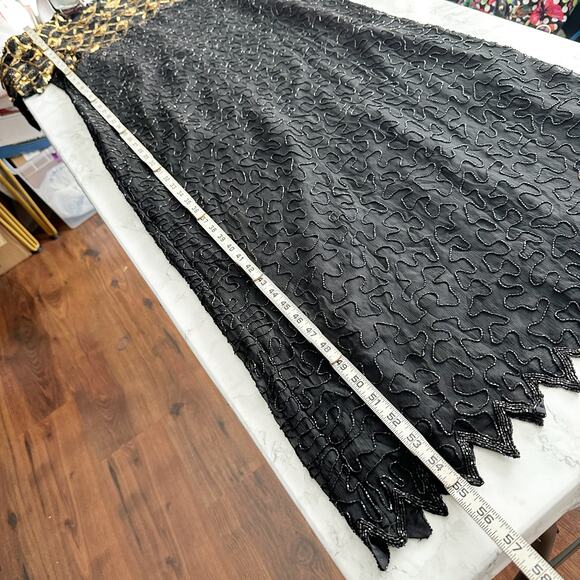 Laurence Kazar Gold Sequin Argyle Black Beaded Silk Evening Gown Women’s Size XL - Picture 12 of 15